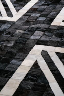 BLACK UNION JACK  Black | Cream / White - Handmade Cowhide | Geometric | Modern | Patchwork | Custom Rug